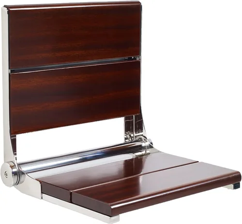 Vista 12 de Asiento de ducha plegable montado en la pared con respaldo Capacidad de carga máxima de 500 libras Asiento de ducha de teca compatible con ADA