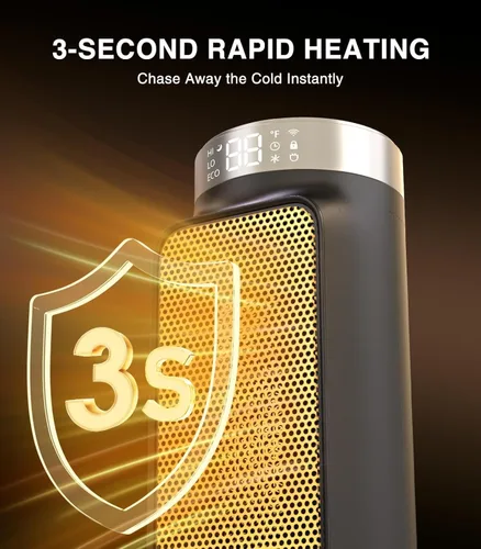 Vista 4 de Calentador eléctrico inteligente de 1500 W para espacios interiores - Control por WiFi/aplicación, control remoto incluido, temporizador de 24H, 5