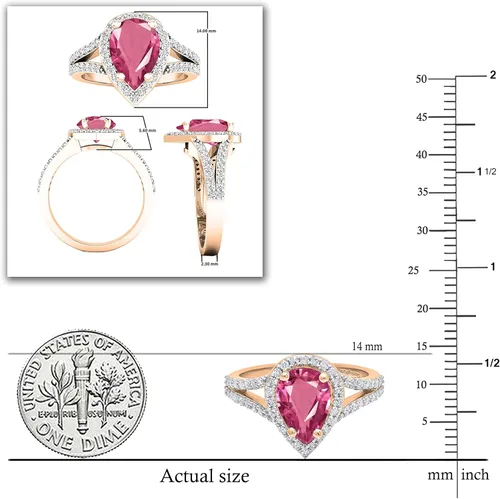 Vista 65 de Dazzlingrock Collection Anillo de compromiso con forma de lágrima y diamante blanco natural redondo de 0.45 quilates con halo de diamantes blancos