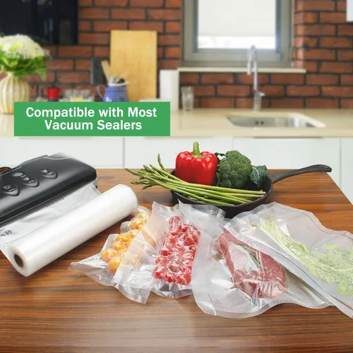 Vista 2 de Rollos de bolsas selladoras al vacío compatibles con FoodSaver, paquete de 2 rollos de 11 pulgadas x 25 pies y 2 unidades de 8 x 25 pies