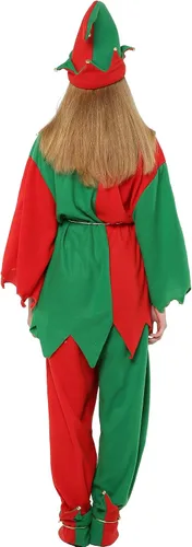Vista 5 de EraSpooky Disfraz de elfo de Navidad unisex para adultos, conjunto completo, Rojo