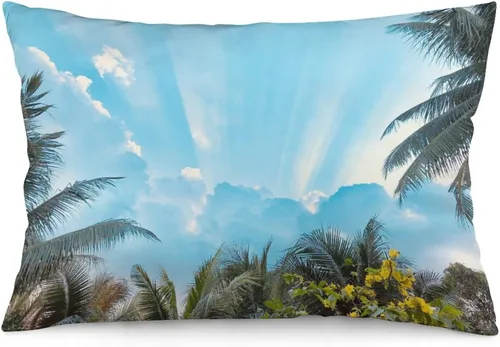 Vista 11 de Protector de almohada de playa con palmeras tropicales de 16 x 14 pulgadas, palmeras de playa, paisaje marino costero, decorativo, rectangular