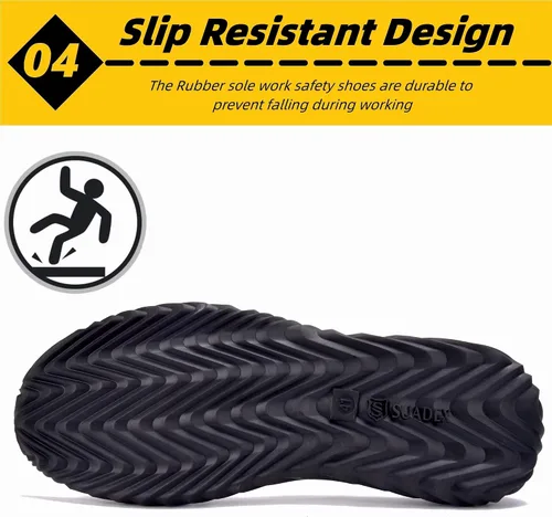 Vista 5 de SUADEX Zapatos de punta de acero para mujeres y hombres, zapatos de seguridad antideslizantes, transpirables, ligeros, a prueba de pinchazos