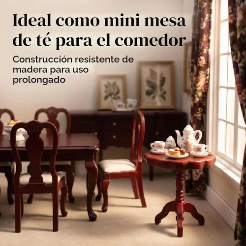 Vista 7 de Mesa auxiliar de casa de muñecas en miniatura, a escala 1:12, muebles de madera, mesa de té lateral redonda, modelo para casa de muñecas, sala
