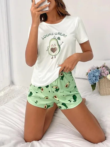 Vista 5 de SOLY HUX Conjunto de pijama de manga corta para mujer y pantalones cortos a cuadros