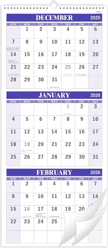 Vista 12 de Calendario de pared 2026, calendario de pared de 3 meses (plegado en un mes), enero de 2026 a diciembre de 2026, 11.25 x 26 pulgadas, calendario