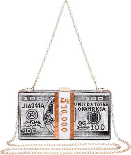 Vista 4 de Covelin Bolso de mano Dollar para mujer, bolso de noche con diamantes de imitación