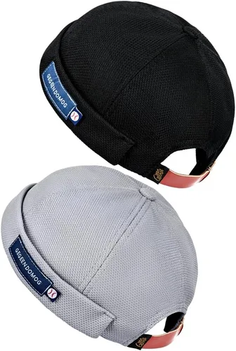 Vista 11 de jerague Gorros sin ala con hebilla de cuero ajustable Street Casual Docker Beanie Skull Caps A2-negro/caqui (paquete de 2)