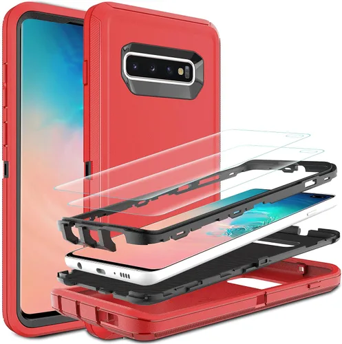 Vista 8 de Funda para Galaxy S10 Plus - Protección resistente 3 en 1 con 2 protectores de pantalla de TPU (negro/gris)