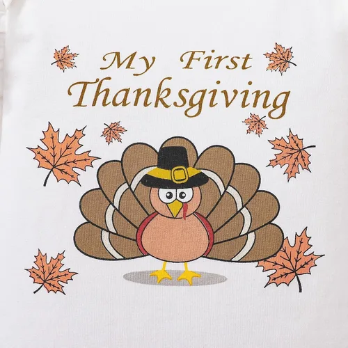 Vista 8 de DOMOABEI My First Thanksgiving - Trajes de bebé para niña disfraz de pavo recién nacido manga larga con volantes falda con tirantes de 0 a 18 meses