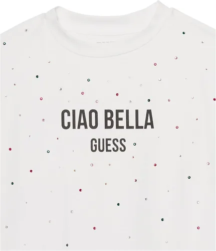 Vista 2 de GUESS Camiseta elástica orgánica para niña con logotipo y diamantes de imitación