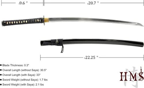 Vista 7 de HMS Katana samurái japonesa y Wakizashi Daisho Combo Set, Warrior and Temple Tsuba, templado térmico forjado a mano, acero al carbono 1045, vaina