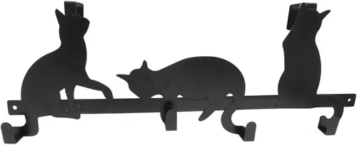 Vista 6 de Evelots Organizador para colgar toallas y abrigos sobre la puerta, con 4 ganchos, diseño de gatito, fácil instalación sin herramientas, hierro