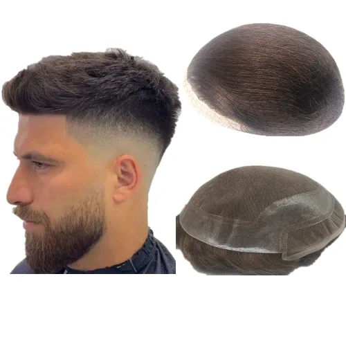 Vista 12 de N.L.W. NLW Hollywood Toupee para hombre Piezas de pelo europeo virgen sistema de reemplazo de cabello humano para hombres 10 x 8 pulgadas