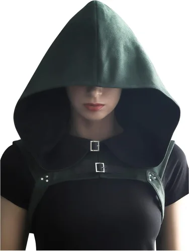 Vista 8 de FURPHI Steampunk - Sombrero medieval con capucha, gótico, suave, de gamuza sintética, disfraz para hombres y mujeres, Halloween