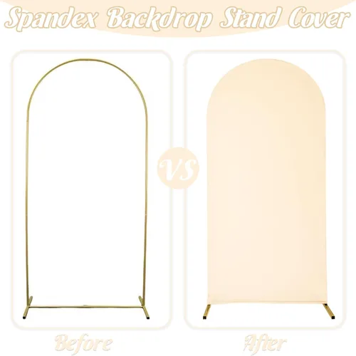 Vista 4 de Juego de 3 fundas de elastano ajustables para arco de boda, color beige, cubierta de fondo para arco de Chiara, parte superior redonda, para boda