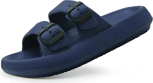Vista 13 de Weweya Sandalias para mujer y hombre - Pantuflas acolchadas - Sandalias ajustables con doble hebilla - Sandalias planas de EVA