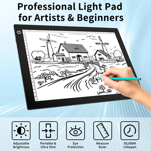 Vista 4 de Almohadilla de luz LED A4 para trazar, tablero de luz de dibujo de brillo ajustable para pintura de diamante, desmalezado de vinilo, bocetos