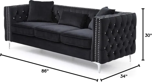 Vista 3 de Glory Furniture Sofá Paige, negro. Muebles de sala de estar, 30 pulgadas de alto x 86 pulgadas de ancho x 34 pulgadas de profundidad