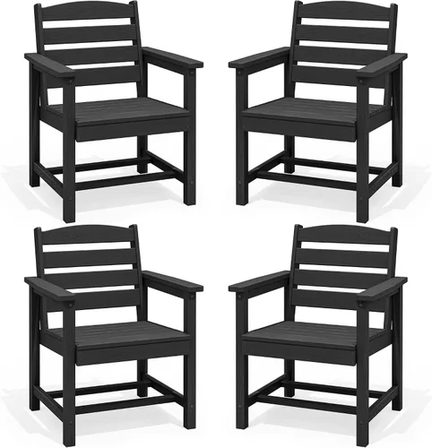 Vista 22 de SERWALL Outdoor HDPE Armless Dining Chairs Set of 2,All-Weather Use,Black Negro