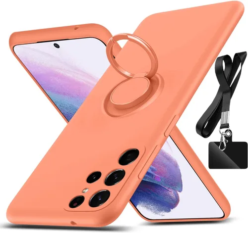Vista 8 de Funda para Galaxy S22 Ultra, con soporte de anillo giratorio de 360° y cordón de correa de silicona líquida delgada funda protectora para Galaxy S22