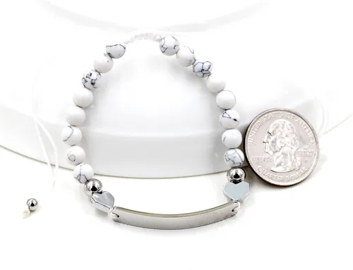 Vista 6 de Pulsera de identificación con nombre personalizado de 0.236 in, pulsera trenzada de piedra turquesa blanca para hombres, mujeres, mejores amigos