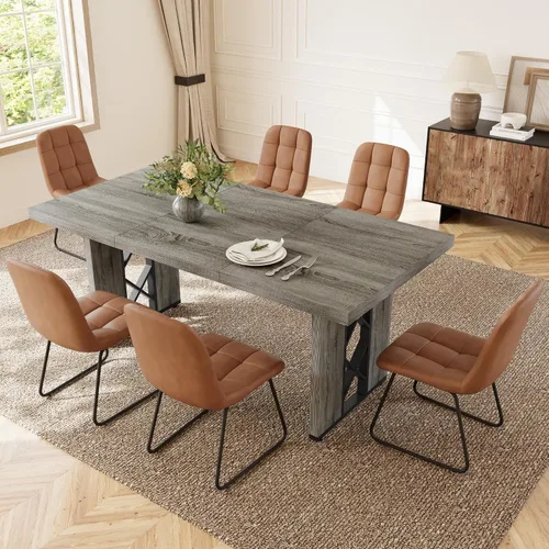 Vista 12 de HIPIHOM Mesa de comedor de granja de 70.8 pulgadas para 6 personas, mesa de cocina rectangular grande con patas resistentes, muebles de comedor
