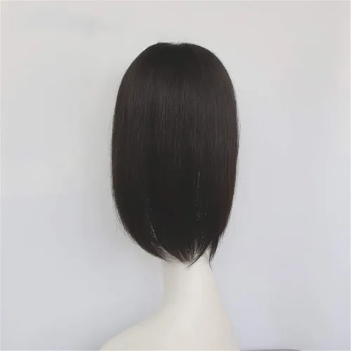 Vista 4 de Peluca de cabello humano grueso con clip de 5 x 5 pulgadas para mujer, color marrón oscuro, 14 pulgadas Café Oscuro