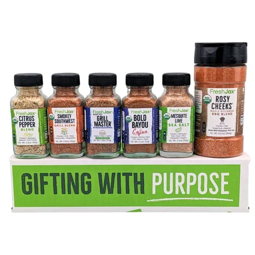 Vista 11 de FreshJax Gourmet especias y sazonadores, caja de regalo (juego de 5) Gourmet five-pack BBQ rub spices for steak, chicken, and seafood, making it