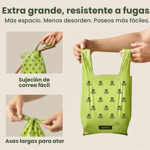 Vista 2 de Pogi's Bolsas para excremento con asas de ajuste fácil: Bolsas para residuos de perro a prueba de fugas Aromatizado.