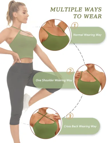 Vista 5 de FelFory Longline - Sujetador deportivo sin costuras para mujer, brasier deportivo acanalado para entrenamiento, top acolchado para fitness, yoga