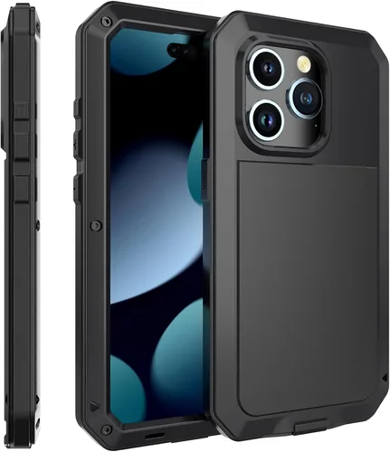Vista 7 de Funda compatible con iPhone 15 Pro, funda protectora de cuerpo completo 360, resistente a los golpes, funda de metal de aleación de aluminio