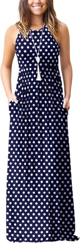 Vista 8 de DEARCASE Vestido largo de verano sin mangas para mujer, con bolsillos E10-floral Negro Azul