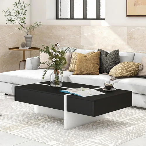 Vista 10 de Mesa auxiliar multifuncional con 2 cajones de almacenamiento, mesa de cóctel de café extensible con 2 cajones, mesa central rectangular de alto