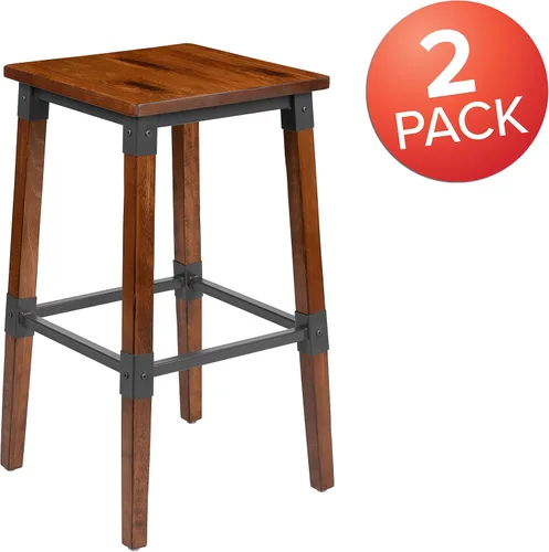Vista 4 de Flash Furniture Jackson - Taburete de bar de madera industrial de nogal antiguo, 2