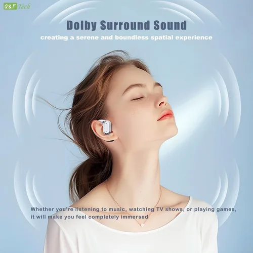 Vista 4 de Q&F Tech TWS - Auriculares inalámbricos Bluetooth que incluyen auriculares abiertos e intraurales, mini auriculares True Touch, llamadas de voz
