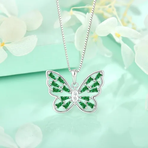 Vista 4 de STARCHENIE Collar de mariposa y pulsera para mujer de plata de ley 925 con diseño de mariposa esmeralda