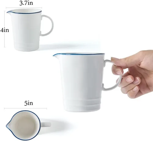 Vista 3 de CHOOLD Crema de cerámica estilo azul y blanco azul marino con asa, jarra de crema de leche de café para cocina