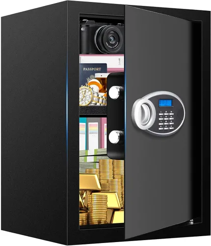 Vista 12 de Caja de seguridad de 1.2 pies cúbicos ignífuga e impermeable para el hogar, cajas de seguridad a prueba de fuego con teclado digital, llaves