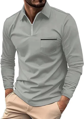Vista 10 de Polo con cremallera de un cuarto para hombre, manga larga, ajustada, elástica, cuello para golf, oficina y trabajo