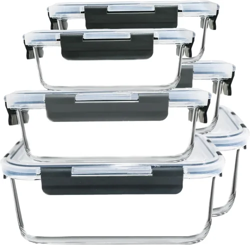 Vista 8 de M MCIRCO [5 paquetes, 30 onzas] Recipientes de vidrio para preparación de comidas con tapas de cierre a presión, recipientes de vidrio