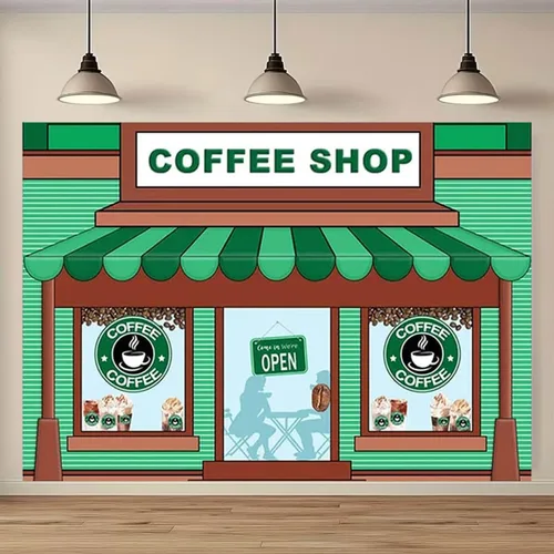 Vista 2 de Telón de fondo de caricaturas para fotografía de café – Fondo de helado de primer cumpleaños con rayas verdes para niños y baby shower (5 x 3 pies)