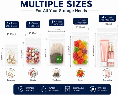 Vista 6 de 500 piezas de mini bolsas con cremallera de 2 x 2 pulgadas Bolsas pequeñas con cremallera Bolsa de plástico pequeña Bolsa para joyas