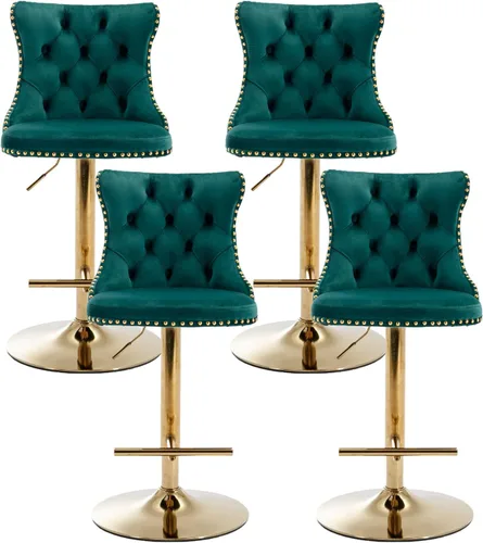 Vista 15 de Juego de 2 taburetes de bar beige, taburetes de bar tapizados ajustables con respaldo y reposapiés dorado, modernos taburetes de bar giratorios