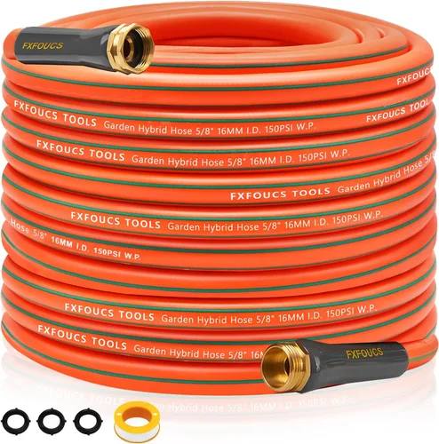 Vista 8 de Manguera de jardín resistente, manguera híbrida flexible y ligera de 5/8 pulgadas con presión de estallido de 600 PSI, mango giratorio y accesorios