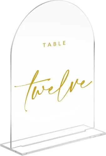 Vista 9 de Letrero acrílico negro de arco de 4x6 pulgadas con soporte Juego de 10 letreros acrílicos arqueados en blanco con base para números de mesa