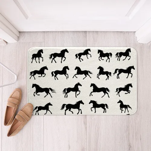 Vista 4 de Erosebridal Alfombra de baño de caballos negros, alfombra de área de animales de granja, animales salvajes, vida silvestre, alfombra de baño
