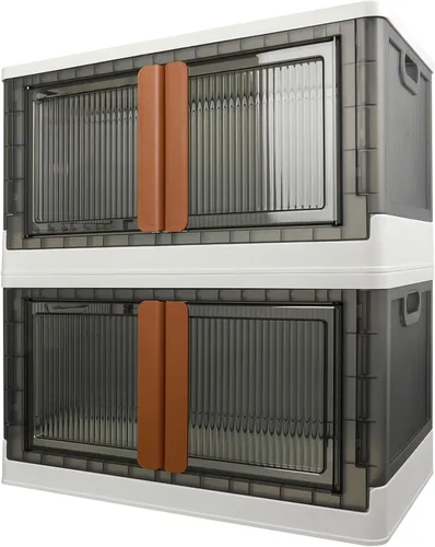 Vista 17 de Armario de almacenamiento con tapas, caja plegable, 8.4 galones (32L), con doble puerta y hebilla, plegable, debajo de la cama o uso de encimera