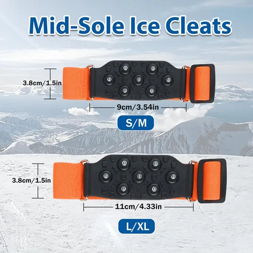 Vista 2 de Tacos de hielo de suela media para zapatos y botas, crampón antideslizante con 7 tacos de tungsteno, correas ajustables para un agarre seguro