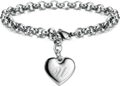Vista 24 de Monily Regalos de cumpleaños para mujer, pulseras con dije inicial para mujer, letras del alfabeto y corazón, pulsera para mujer A: Corazón